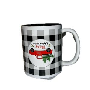 Merry Christmas Little Red Truck Upside Down Checkered Cup